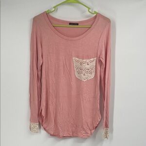 Pink Long Sleeve Shirt with Crochet Detail